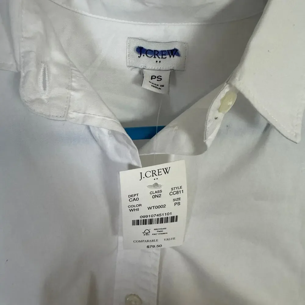 J.Crew Petite Modern Button-Up Shirt WMNS PS White Long Sleeve Collared Stretch